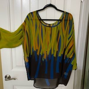 Multicolor sheer blouse with 3/4 sleeves to roll up or leave down